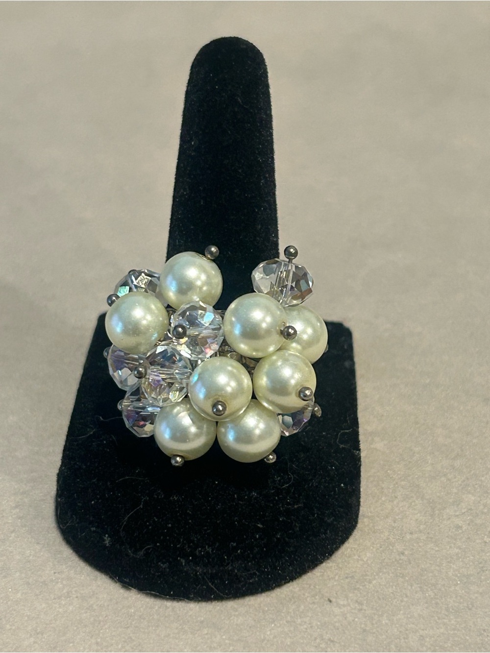 Pearl Cluster Cocktail Ring with Clear Crystal Accents